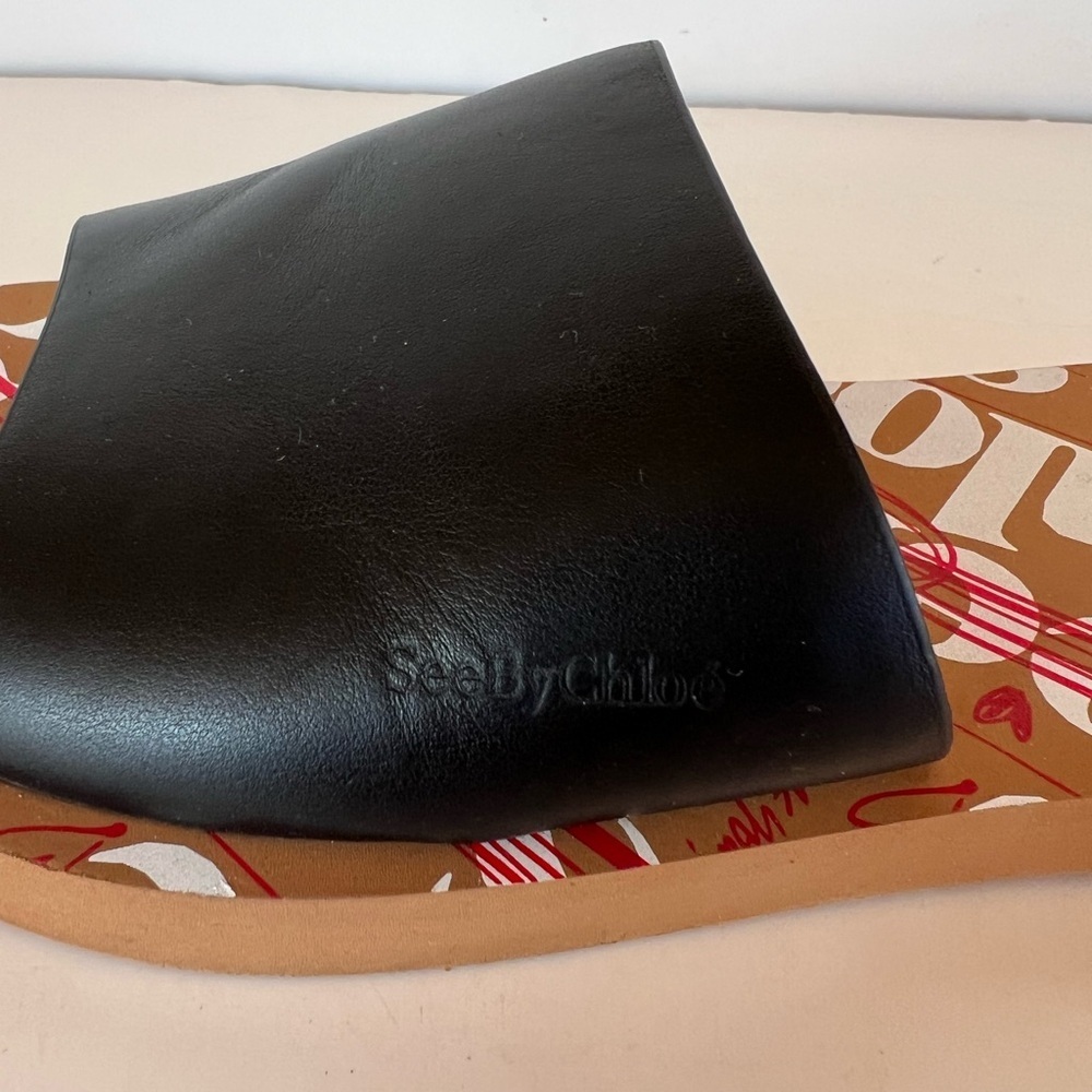 See by Chloé Essie Black Leather Mule Sandals with Tan Soles, size 37 - Picture 6 of 13